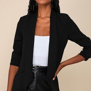 Lulus Miss Punctuality Black Lightweight Blazer - Size M